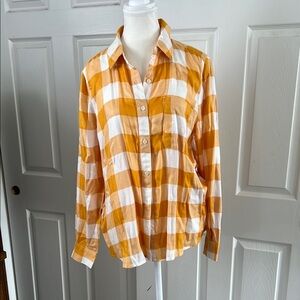 Style & Co Orange/Yellow and White Checkered Shirt